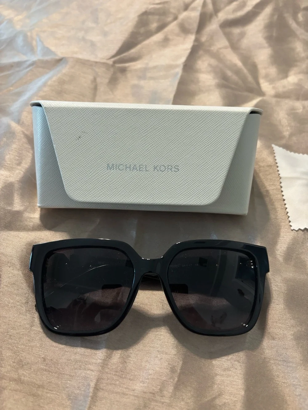 Michael Kors Glossy Black Square Sunglasses with White Case